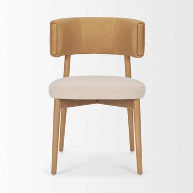 Motley Curved Open Back Dining Chair  Set Of 2 with Fabric and Leather In Cream and Tan