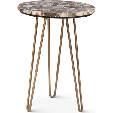 Mumbai 17 Inch Side Table In Stone Agate with Iron Base