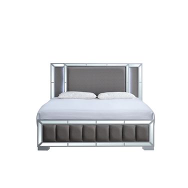 Murry LED Upholstered Panel King Bed in Silver
