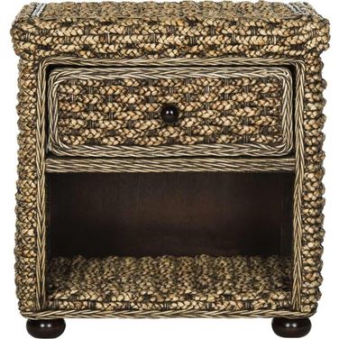 Musa Brown Wash Braided Wicker Nightstand with Drawer and 8 Inch Storage