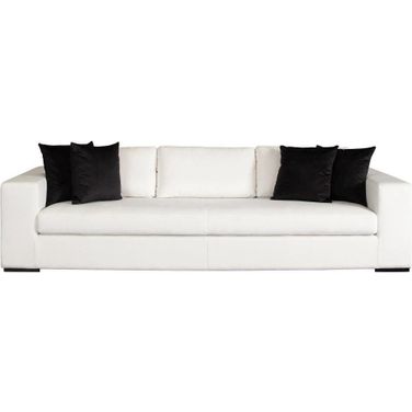 Muse Sofa In Mist White Performance Fabric With Black Accent Pillows