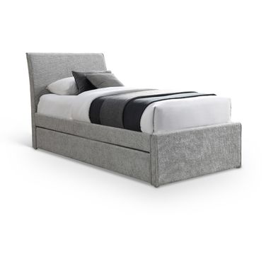 Myles Chenille Fabric Twin Trundle Bed In Grey