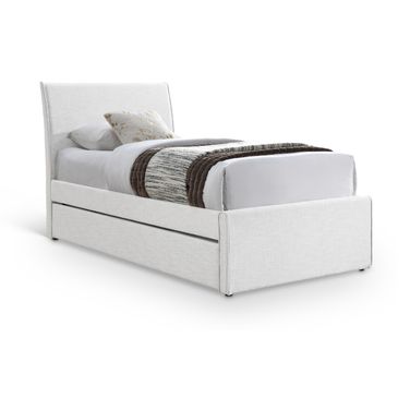 Myles Linen Textured Fabric Twin Trundle Bed In Cream