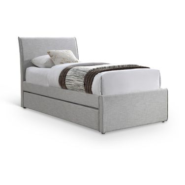 Myles Textured Fabric Twin Trundle Bed In Grey Linen