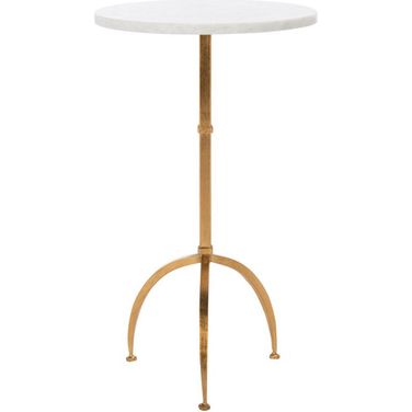 Myrna White and Gold Round Top Gold Leaf Accent Table