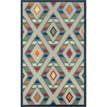 Myrta Ox Bay Striped Diamonds Hi-Low Indoor/Outdoor Area Rug In Multi and Blue