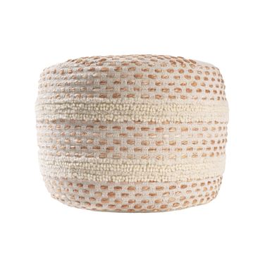 Mystro Striped Ombre Flatweave Pouf In White and Adobe