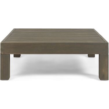 Mythical 29.5 Inch Square Outdoor Coffee Table with Acacia Wood Frame and Slat Top In Grey
