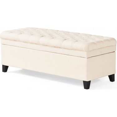 Mythologically Upholstered Storage Ottoman with Button Tufted Diamond Stitch In Beige