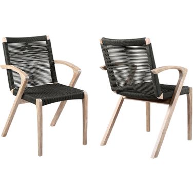 Nabila Outdoor Light Eucalyptus Wood and Charcoal Rope Dining Chair Set of 2