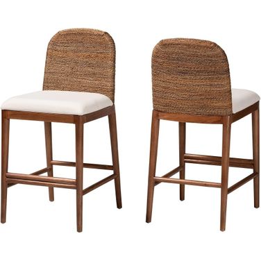 Nadim Seagrass and Acacia Wood Counter Stool In Natural