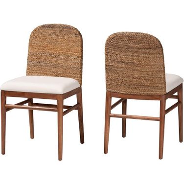 Nadim Seagrass and Acacia Wood Dining Chair Set of 2 In Natural