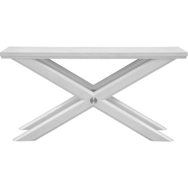 Nadine Rectangle Console Table In Bright White Oak and Brushed Nickel