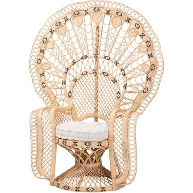 Nafisa Handwoven Rattan Peacock Accent Chair with Removable Cushion In Natural Brown