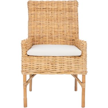 Nancy Rattan Accent Chair with Cushion in Natural and White