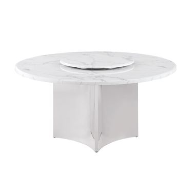 Nani 60 Inch Round Dining Table in White and Silver