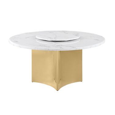 Nani 60 Inch Round Marble Dining Table in White and Gold
