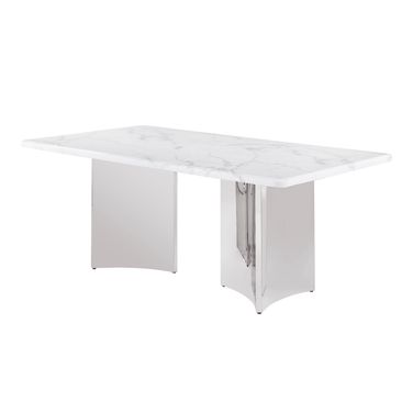 Nani 72 Inch Rectangular Dining Table in White and Silver