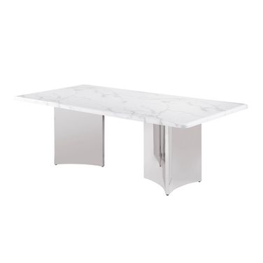 Nani 87 Inch Rectangular Dining Table in White and Silver
