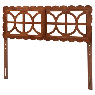 Nansen Wood Full Headboard with Scalloped Frame and Cutout Design In Walnut Brown