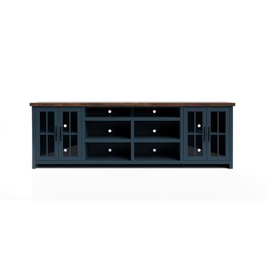 Nantucket 96 Inch TV Stand Console In Blue Denim and Whiskey