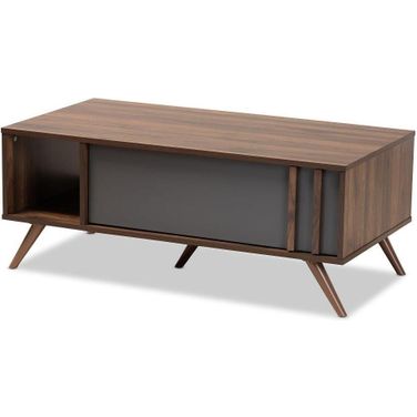 Naoki Modern and Contemporary Two-Tone Grey and Walnut Finished Wood 1-Drawer Coffee Table