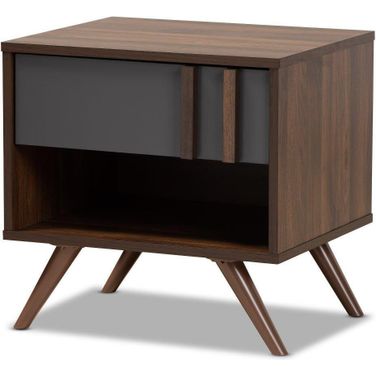 Naoki Modern and Contemporary Two-Tone Grey and Walnut Finished Wood 1-Drawer Nightstand