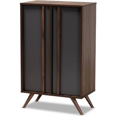 Naoki Modern and Contemporary Two-Tone Grey and Walnut Finished Wood 2-Door Shoe Cabinet