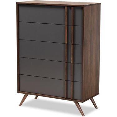 Naoki Modern and Contemporary Two-Tone Grey and Walnut Finished Wood 5-Drawer Bedroom Chest