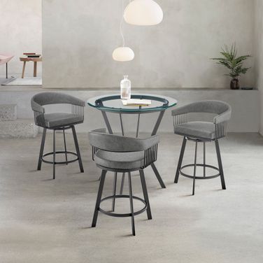 Naomi and Chelsea 4-Piece Counter Height Dining Set In Black Metal and Gray Faux Leather