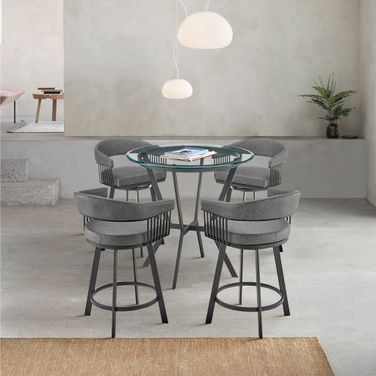 Naomi and Chelsea 5-Piece Counter Height Dining Set In Black Metal and Gray Faux Leather