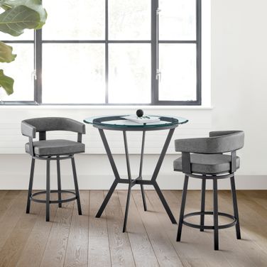 Naomi and Lorin 3-Piece Counter Height Dining Set In Black Metal and Gray Faux Leather