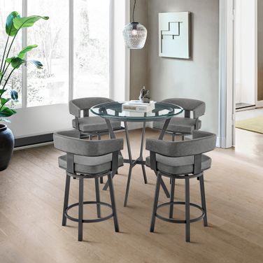 Naomi and Lorin 5-Piece Counter Height Dining Set In Black Metal and Gray Faux Leather
