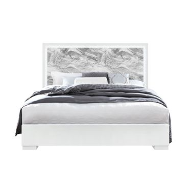 Naomi Marble King Bed with LED In Silver