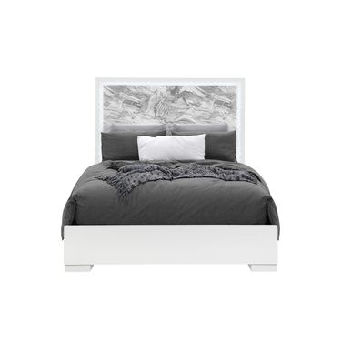 Naomi Marble Queen Bed with LED In Silver