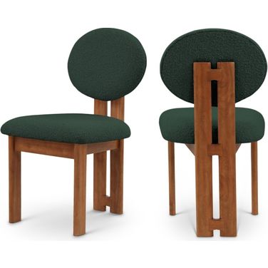 Napa Boucle Fabric Dining Chair Set of 2 In Green/Walnut