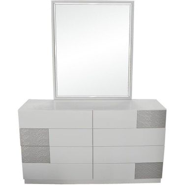 Naple 2 Piece Poplar Wood Dresser And Mirror Set In Gray And Silver Line