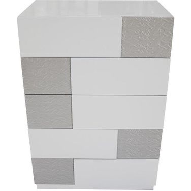 Naple 5 Drawer Poplar Wood Bedroom Chest In Gray And Silver Line