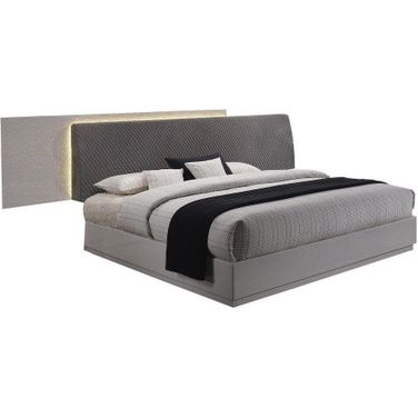 Naple Poplar Wood California King Platform Bed In Gray And Silver Line