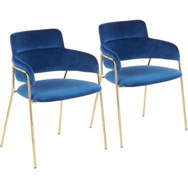 Napoli Contemporary Chair In Gold Metal And Blue Velvet - Set Of 2