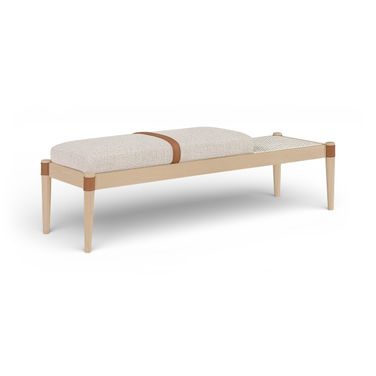 Nara Linen Textured Fabric Upholstered Bench In Beige