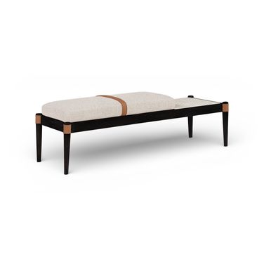 Nara Linen Textured Fabric Upholstered Bench In Beige