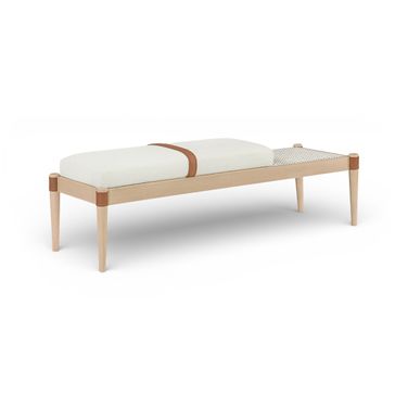 Nara Linen Textured Fabric Upholstered Bench In Cream
