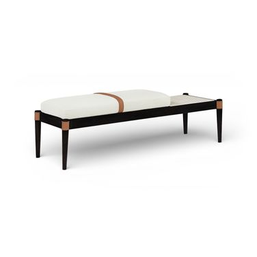 Nara Linen Textured Fabric Upholstered Bench In Cream