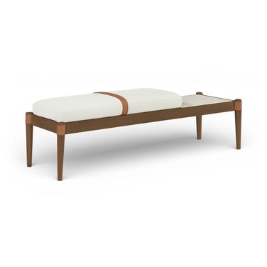 Nara Linen Textured Fabric Upholstered Bench In Cream