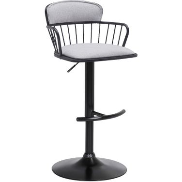 Nash Adjustable Black Wood Bar Stool In Light Gray Fabric with Black Metal