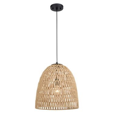 Nassau 14 Inch 1 Light Pendant and Natural Rope In Matte Black