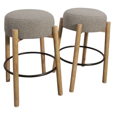 Natalia Boucle Fabric Barstool Set of 2 In Gray