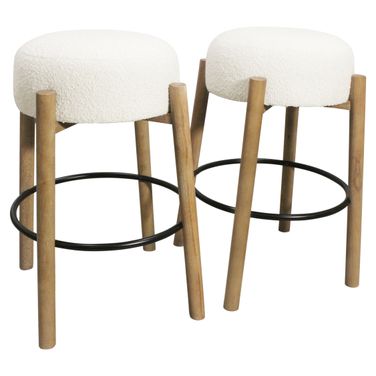 Natalia Boucle Fabric Barstool Set of 2 In Ivory