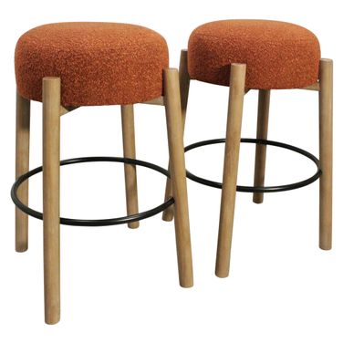 Natalia Boucle Fabric Barstool Set of 2 In Rust